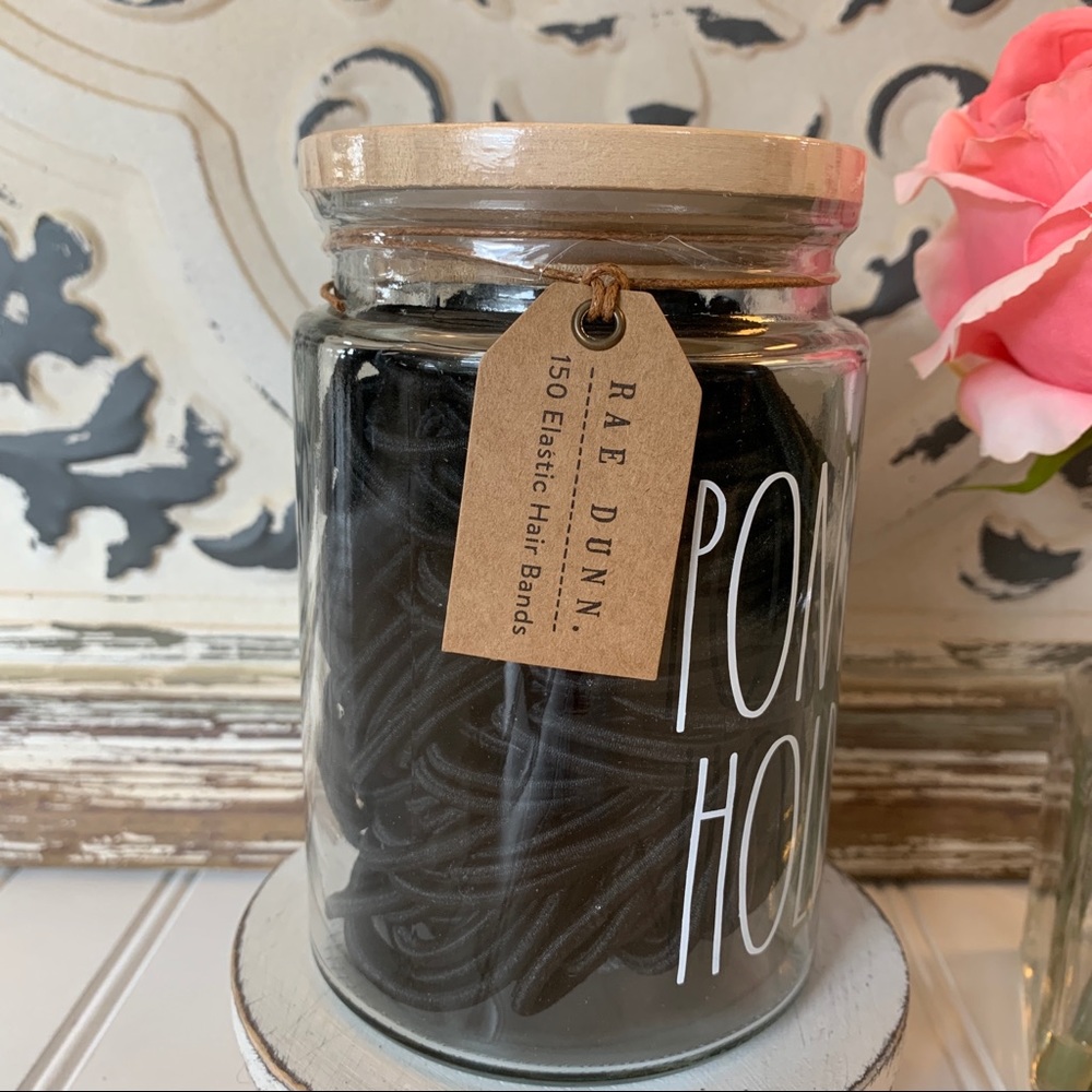 Rae Dunn PONYTAIL HOLDERS Jar with Wooden Lid - Picture 3 of 4